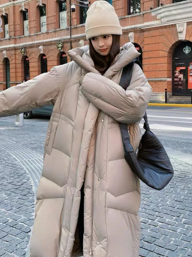 Winter Coat Female 2024 New Jackets for Women Casual Loose Fashion Parka White Goose Down Thick Hooded Long Female Outerwears