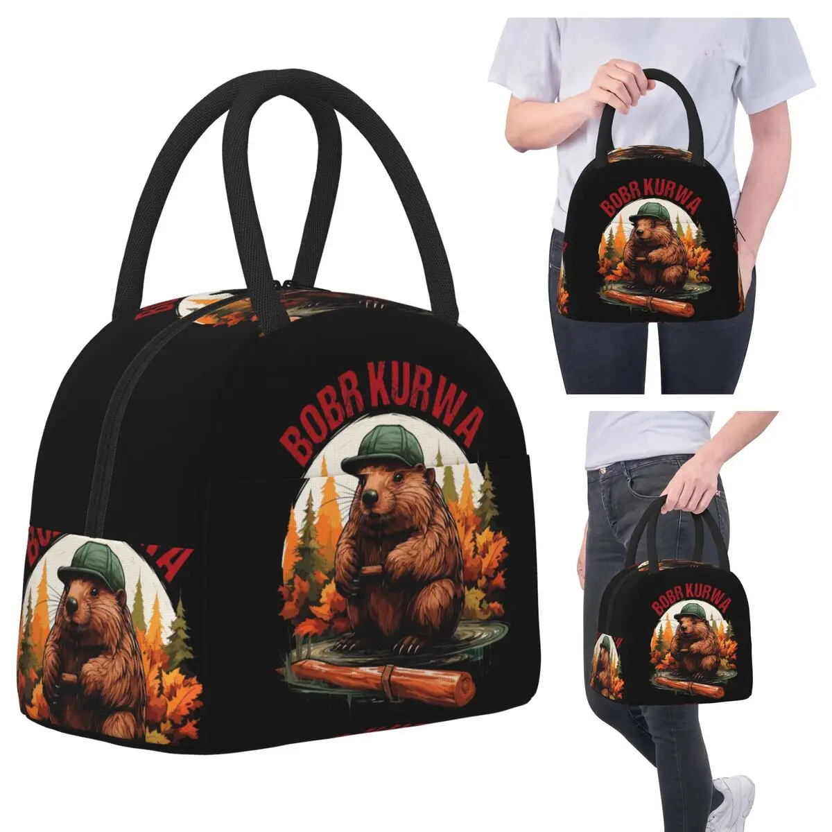 

Bobr Kurwa Bober Beaver Lunch Bags Insulated Bento Box Portable Lunch Tote Leakproof Picnic Bags Thermal Bag for Woman Girl