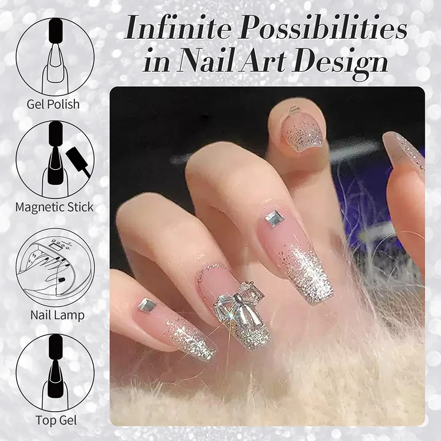 10ml猫型マグネットアイジェルネイルポリッシュ、シルバープラチナ猫型マグネットジェル、スパークルグリッターマグネットソークオフUVネイルジェル