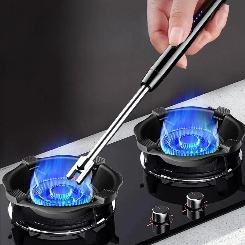 Arc Metal Long USB Electric Lighter 360° Rotatable LED Power Display Kitchen Gas Stove Aroma Candle Ignition Stick Smoking Tools