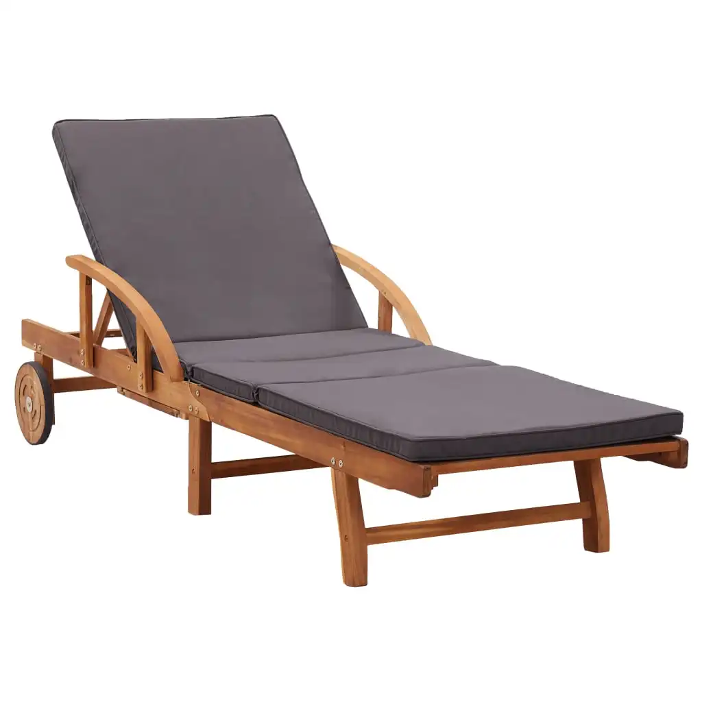 Outdoor Patio Garden Sun Lounger Lounge Chairs Pool Outside Decor with Cushion Solid Acacia Wood