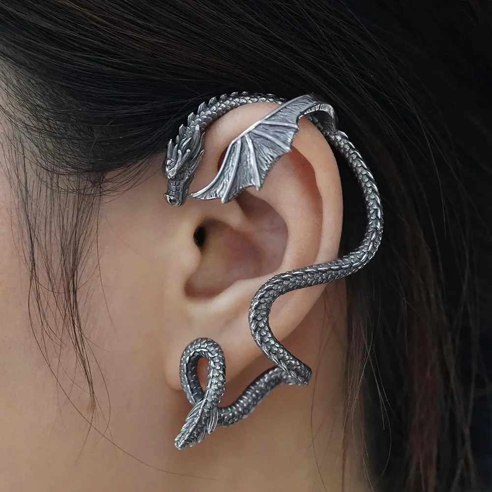 New Fashion Gothic Punk Vintage Metal Winged Flying Dragon  Ear Wrap Cuffs Earring For Women Men Party Jewelry