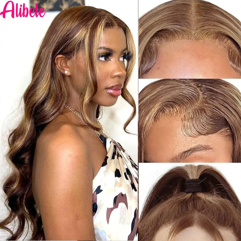 

Colored Wigs Body Wave 13x4 Lace Frontal Human Hair Wig Highlight P4/27 Transparent Lace Front Wig Ombre Honey Blonde Brown Wig