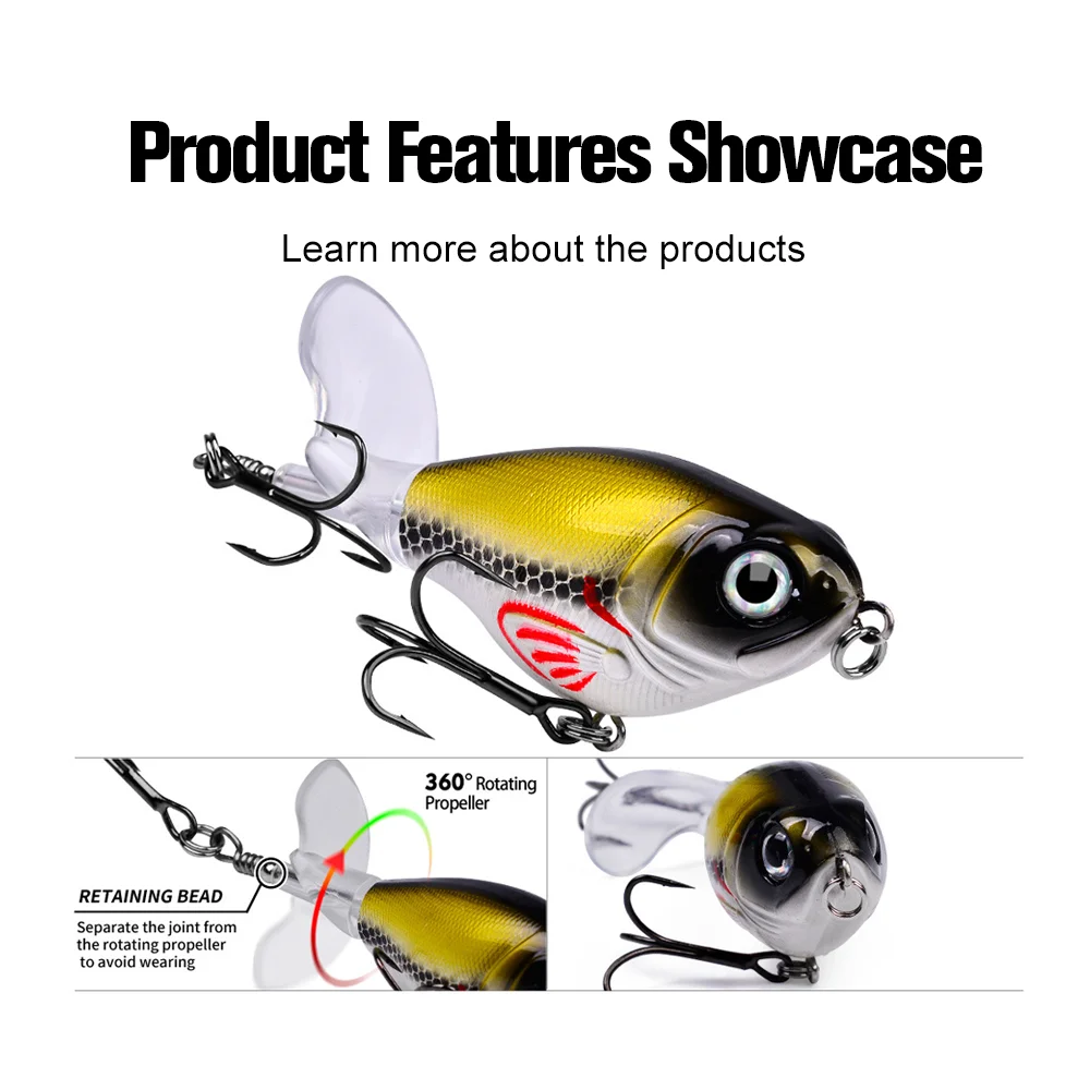 Topwater  Fishing Lure Popper Plastic Hard Bait Swimbait Rotating Soft Tail Bass Pike Artificial Fishing Tackle Whopper Plopper