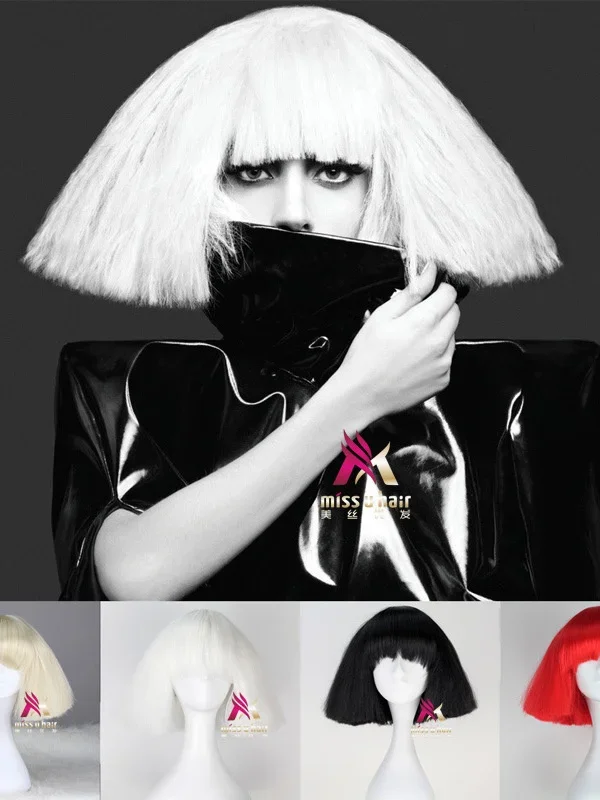 

CosplayLady Gaga Wig Black Blonde White Synthetic Hair Cosplay Wig Halloween Party Costume Wigs +wig cap