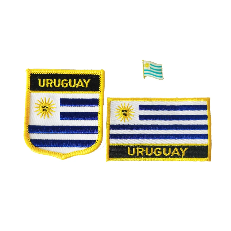 Uruguay National Flag Embroidery Patches Badge Shield And Square Shape Pin One Set On The Cloth Armband   Backpack  Decoration