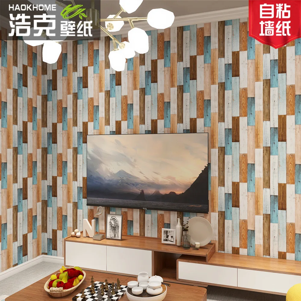 Mediterranean Blue Wood Grain Self Adhesive Wallpaper Thickened Wooden Panel for Dorm Bar Restaurant Background Wall Milk Tea