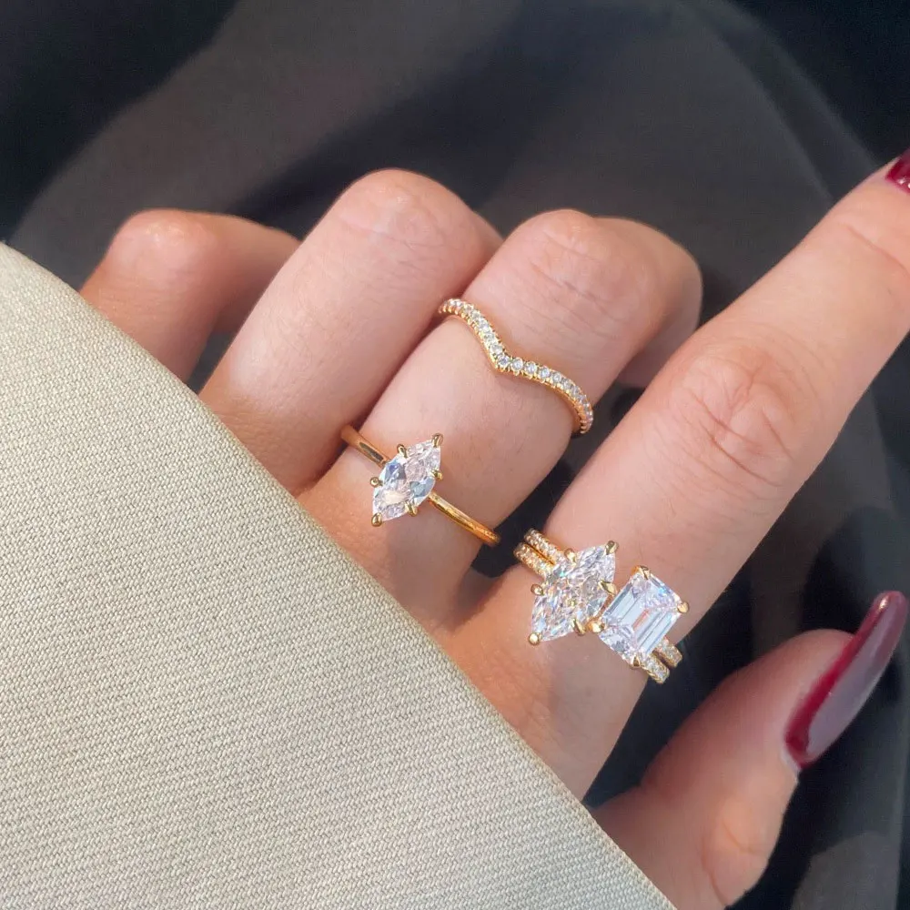 KNOBSPIN D VVS1 1ct Marquise Cut Moissanite Ring GRA s925 Sterling Silver Plated 18k Diamond Stacking Engagement Rings for Women