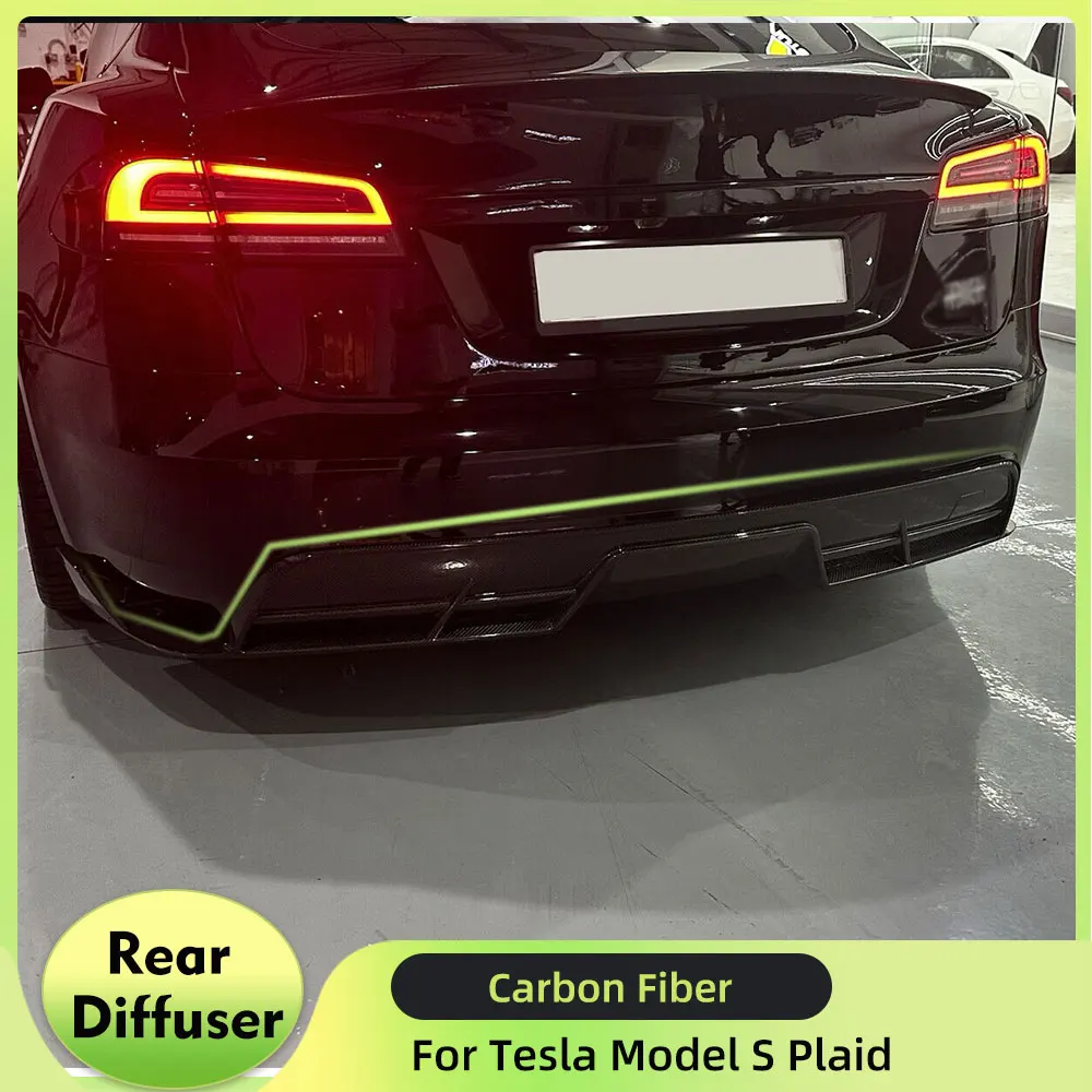 Car Rear Diffuser Lip Spoiler Bumper Guard Splitters for Tesla Model S Plaid 2021-2023 Rear Bumper Lip Splitter Carbon Fiber