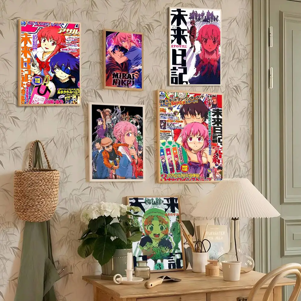 أنيمي الشكل ميراي نيكي المستقبل مذكرات ذاتية اللصق ملصق فني ديكور اللوحة جدار الفن ورق الكرافت الأبيض ديكور المنزل