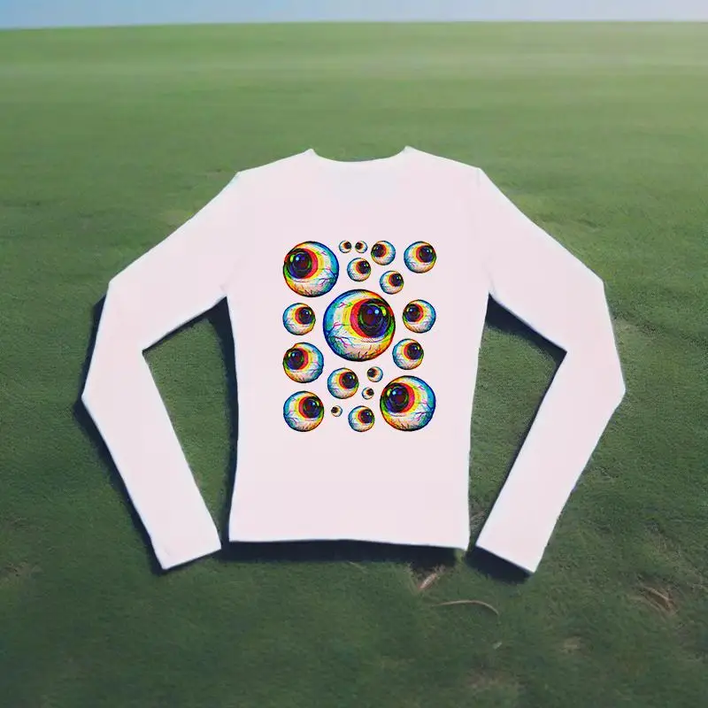 

Punk Aesthetics Creative Eye Pattern Printing Women Top Gothic Fashion Classics Long Sleeve T-shirt Y2K Streetwear Harajuku Tees