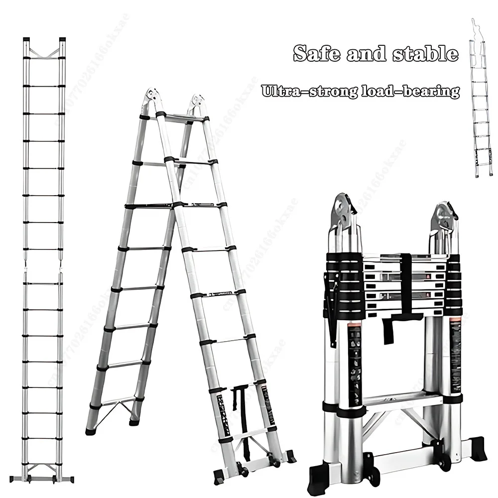 Stainless Steel Telescopic Ladder Multi Home Use Herringbone Ladder Portable Folding Ladder Bamboo Ladder Lifting Step Ladder