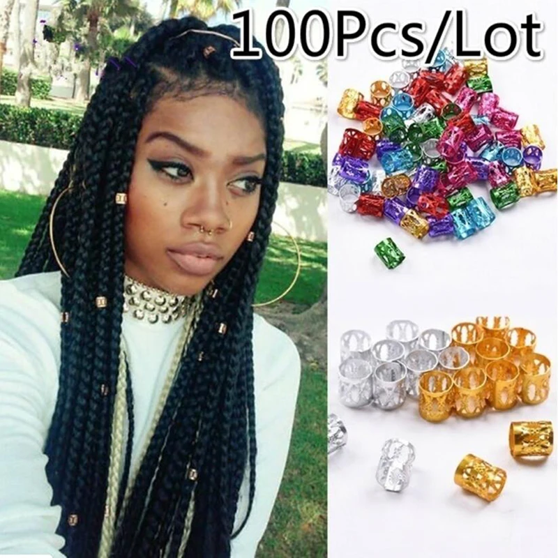 Regolabile 100 pz/lotto oro 8mm * 9mm Dreadlock perline capelli treccia anelli polsino clip tubo anello di accesso accessori per capelli strumento