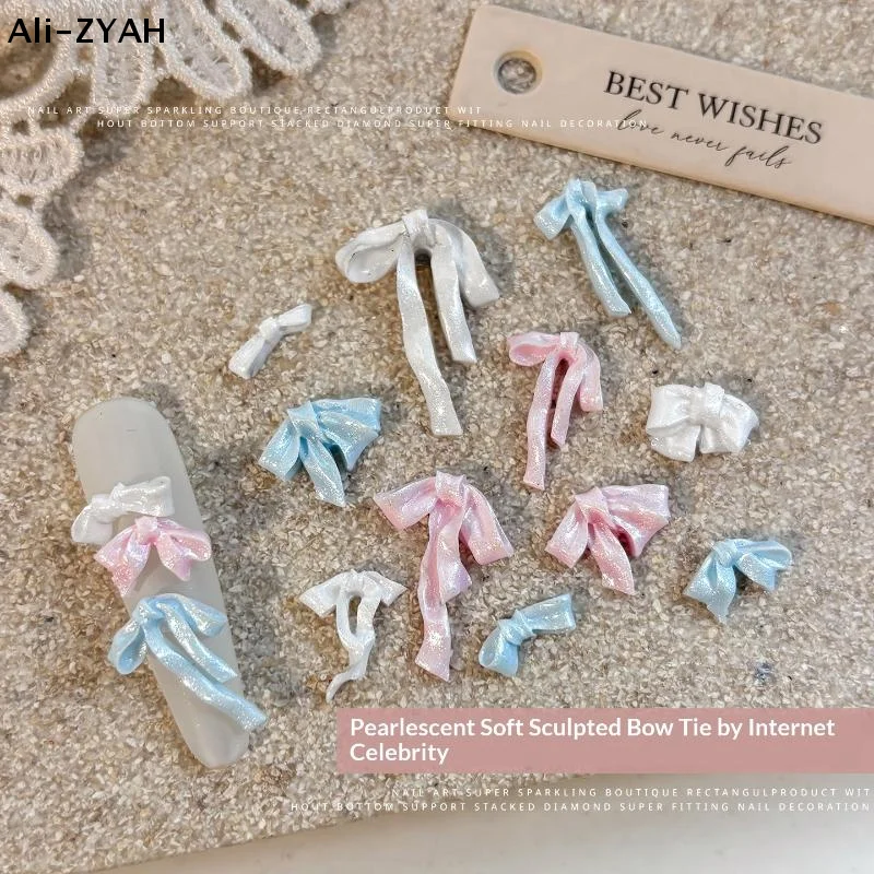 【ZYH】50Pcs Bowknot Nail Art Decorations 3D Satin Light Nail Charms Colorful Ribbon Bow Rhinestone DIY Manicure Tools Parts