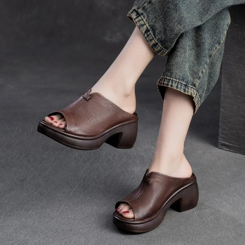 

2025 г., обувь высшего класса из воловьей кожи, туфли-лодочки, сандалии, шлепанцы, женские слипоны на танкетке 6 см