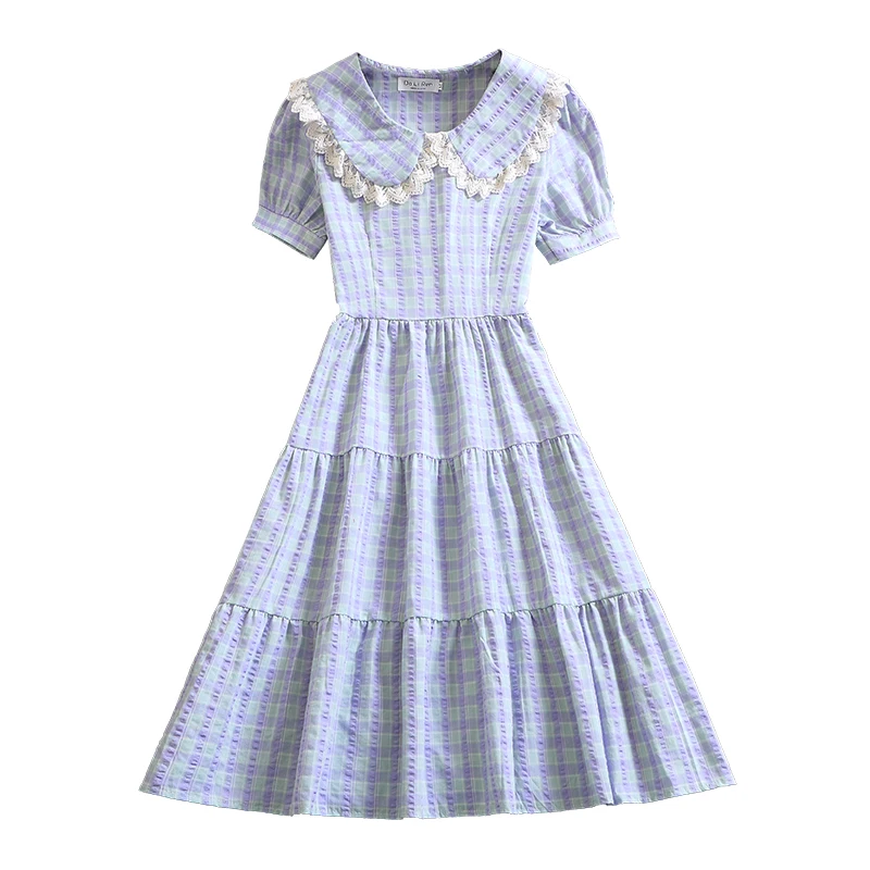 Mori Girl Plaid Vestidos New Summer Fashion Short Sleeve Women Casual Dress