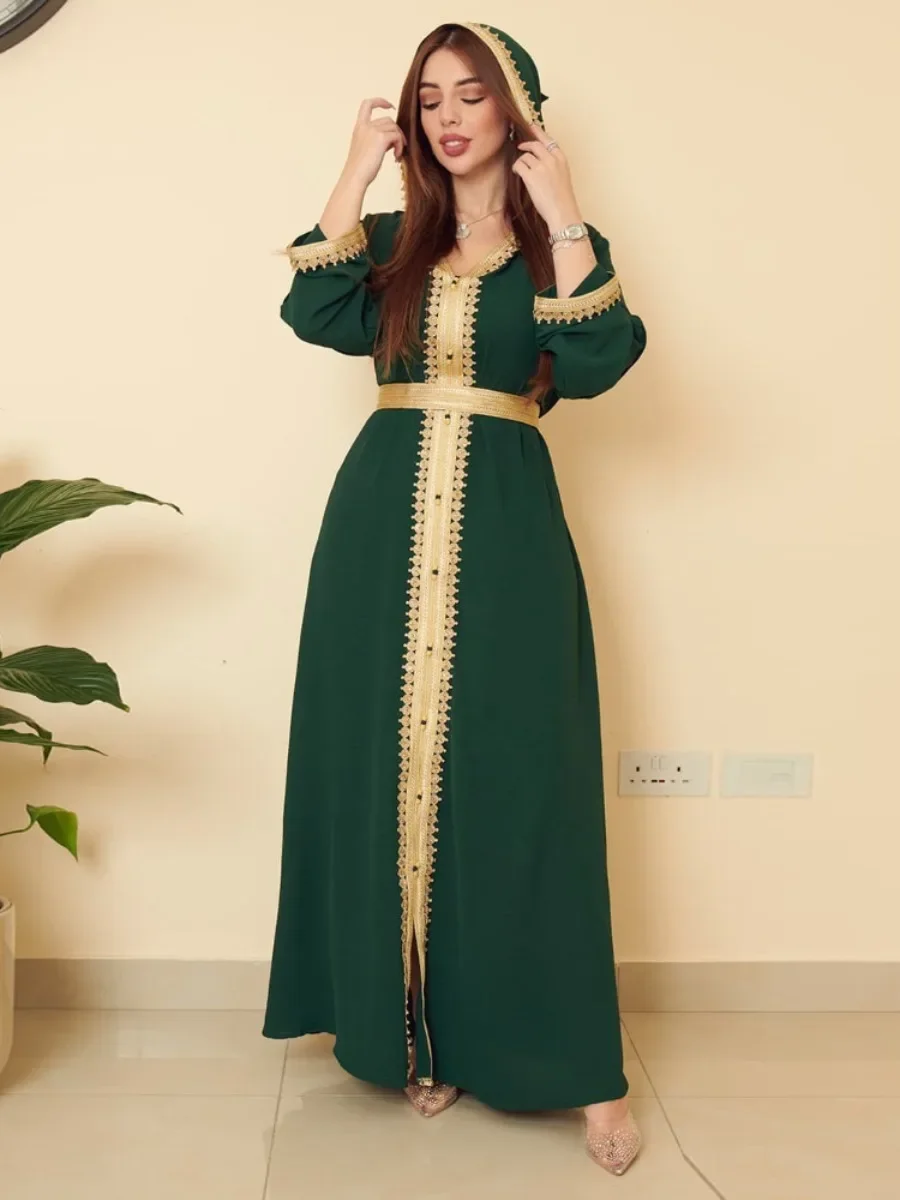 Eid Muslim Hooded Dress Women Muslim Abaya Dubai Green Plus Size Vestidos Maxi Turkey Prayer Islamic Clothing Lady Long Dresses