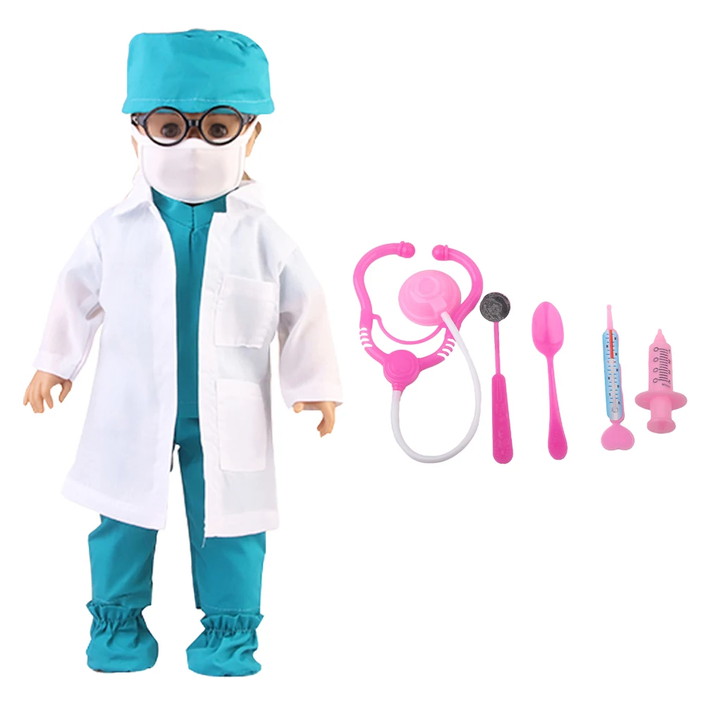 18-inch American Doll Cosplay Doctor's Kit Clothes+Stethoscope set Suit Outfit For 43cm Baby New Born&OG Girl Dolls House Toy