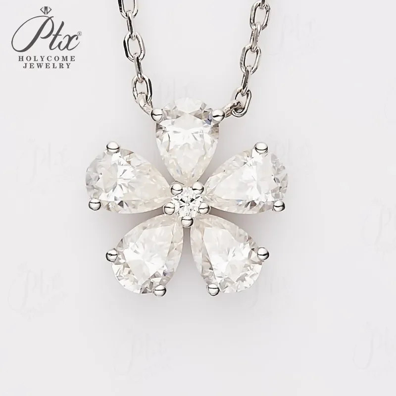 Halskette mit Fünfblättrigem Blumen-Anhänger, Moissanit-Diamant, 925 Sterling Silber Kette, Schmuck für Damen, Hypoallergen, Jubiläumsgeschenk – Detail 10