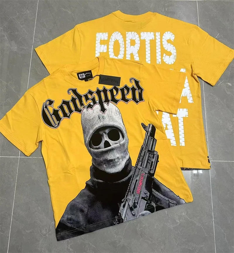 

Oversized God Speed T-Shirts Skull Print Men Women 1:1 Best Quality Pure Cotton Yellow T Shirts