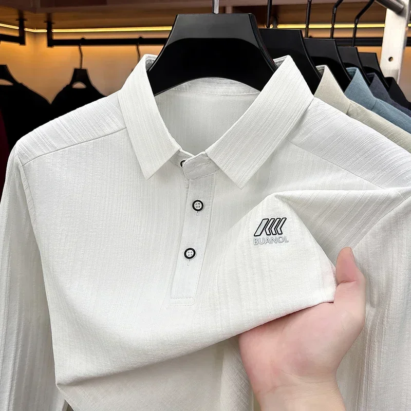 Brandneues Herren-Poloshirt mit Print, Herbst, einfarbig, langärmelig, Arbeitsoberteil, Herren, Business, formelle Arbeitskleidung, Hemden für den Frühling. – Detail 4
