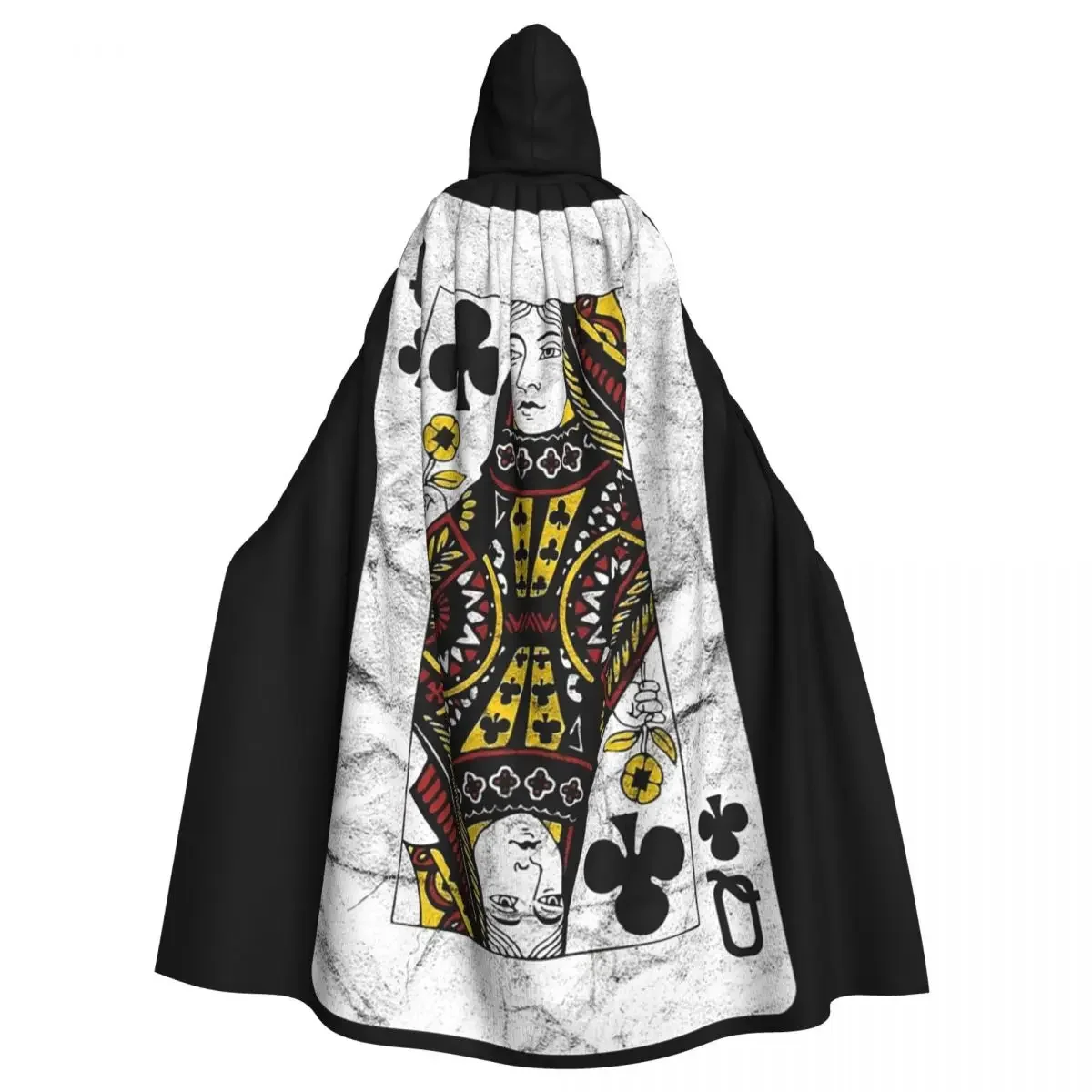 

Playing Cards Queen Clubs (distressed Design) Hooded Cloak Witch Medieval Costume Cape Halloween Cosplay Party Adult Unisex