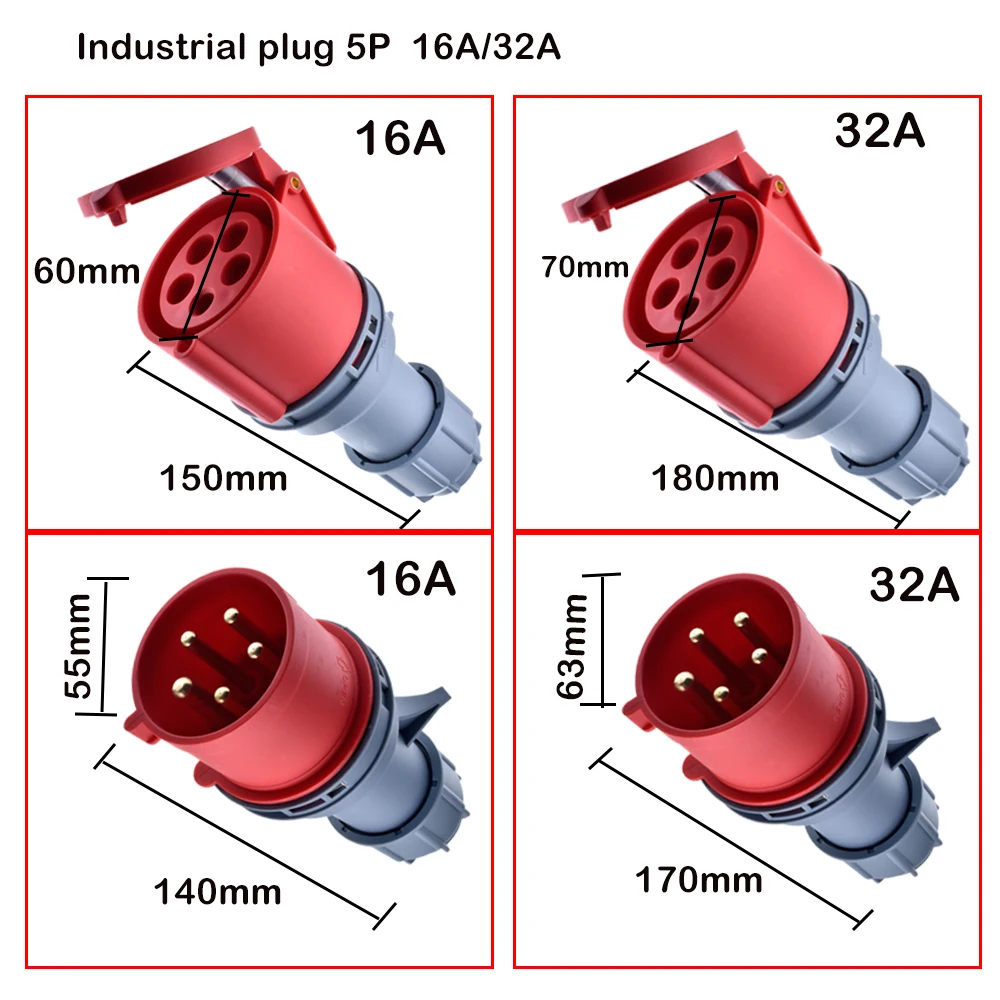 AC 380-415V 16A/ 32A Red IP44 3P+N+E IEC309-2 Industrial Socket Connector