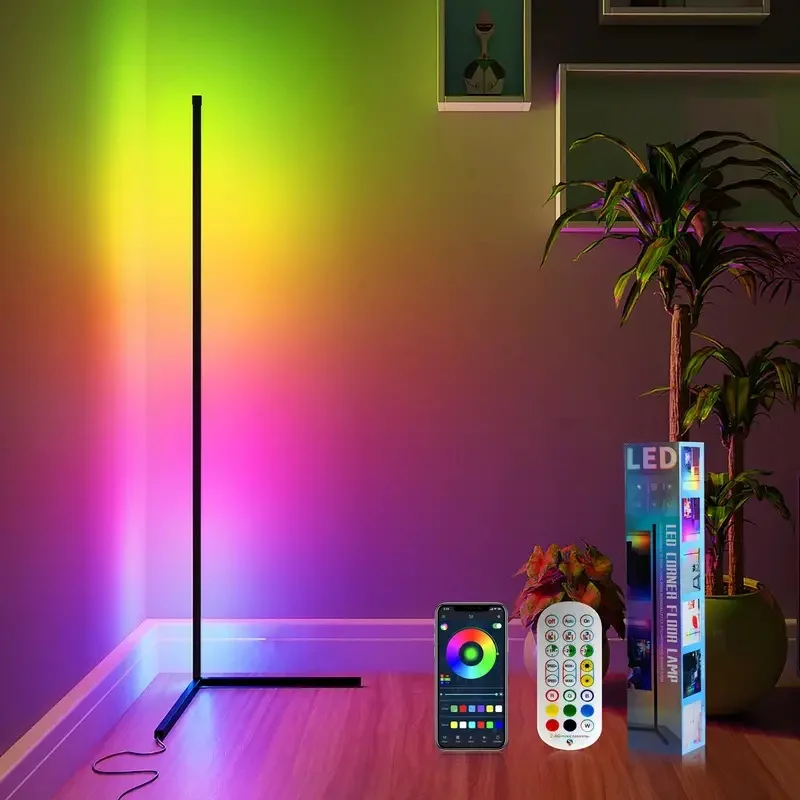 RGBIC Bluetooth LED Corner Floor Lamp, 3-Segment Assemblable Sound Rhythm Light, Minimalist Home Decor Lighting for Bedroom