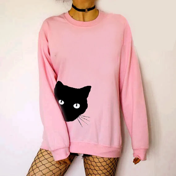

2026 Foreign Trade Women's New Cat Head Printed Loose Round Neck Long sleeved Women's Sweater