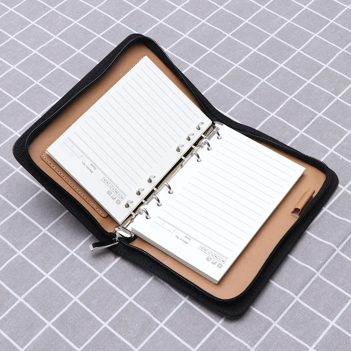

PU Cover A6 Zipper Notebook Loose Leaf Business Notepad Coffee Deluxe 6 Ring Binder Calculator Cardholder Travel