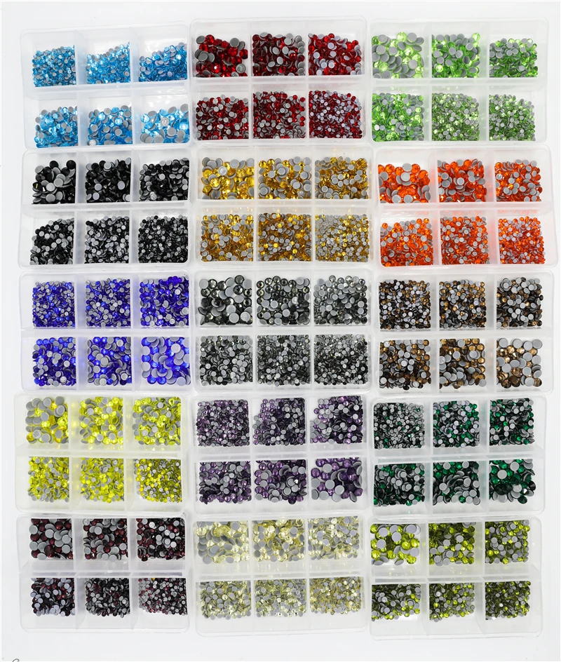 สีขาว/สีฟ้า/สีเขียว/สีชมพูโอปอลผสม Hotfix Nail Art Rhinestone คริสตัล SS6-SS30 Glass Strass Hotfix เหล็กบน rhinestones Decoretion