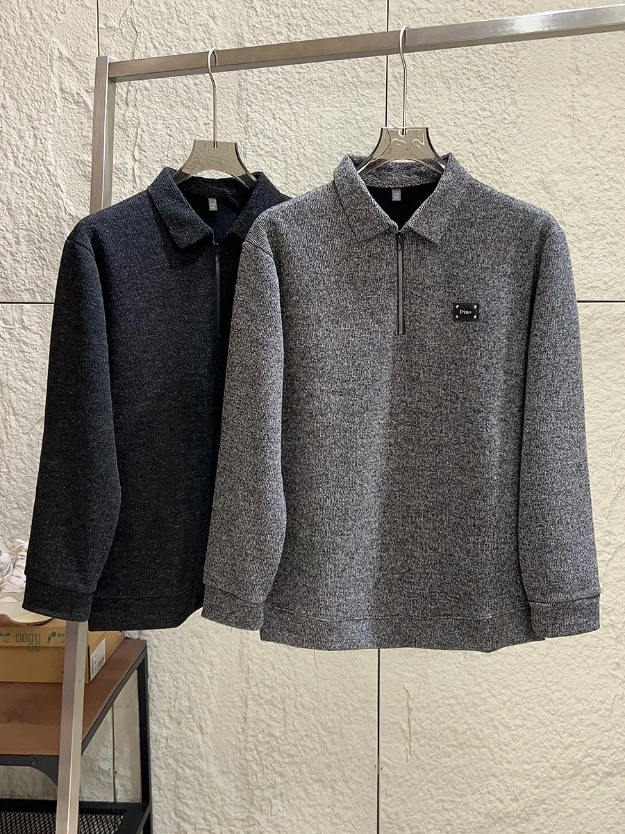 

Ele Gentleman Sle Fce Lined f Zip Knitwear Casual Busin Collar Men's Sweater Soft Cozy Autumn Winter Faion