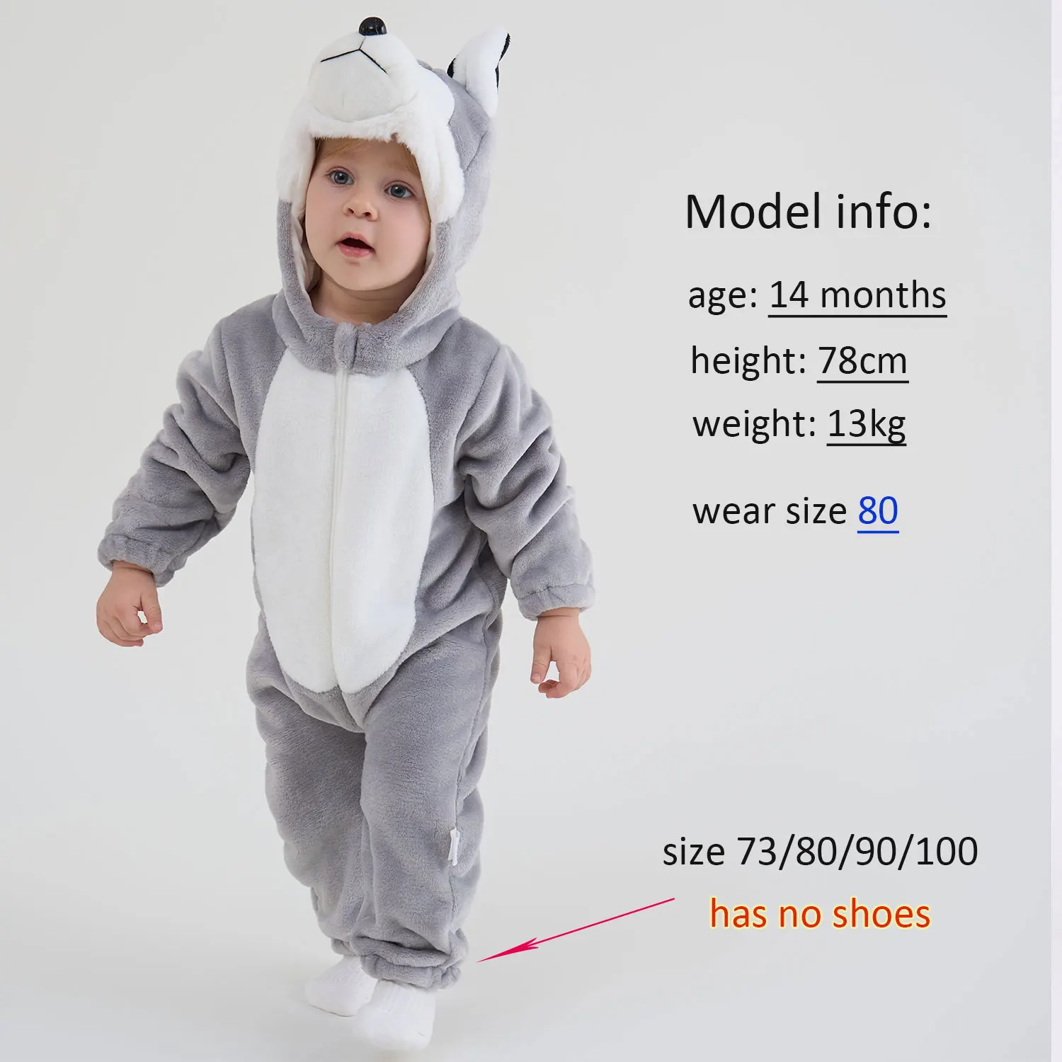 Umorden Baby Husky Dog Costume Kigurumi Cartoon Animal Rompers Infant Toddler Jumpsuit Flannel Halloween Fancy Dress