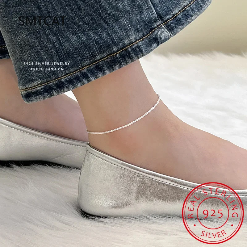 Real 925 Sterling Silver Sparkling Chain Anklets For Women Minimalist Fine Jewelry 2025 Summer Beach Accessories Gift