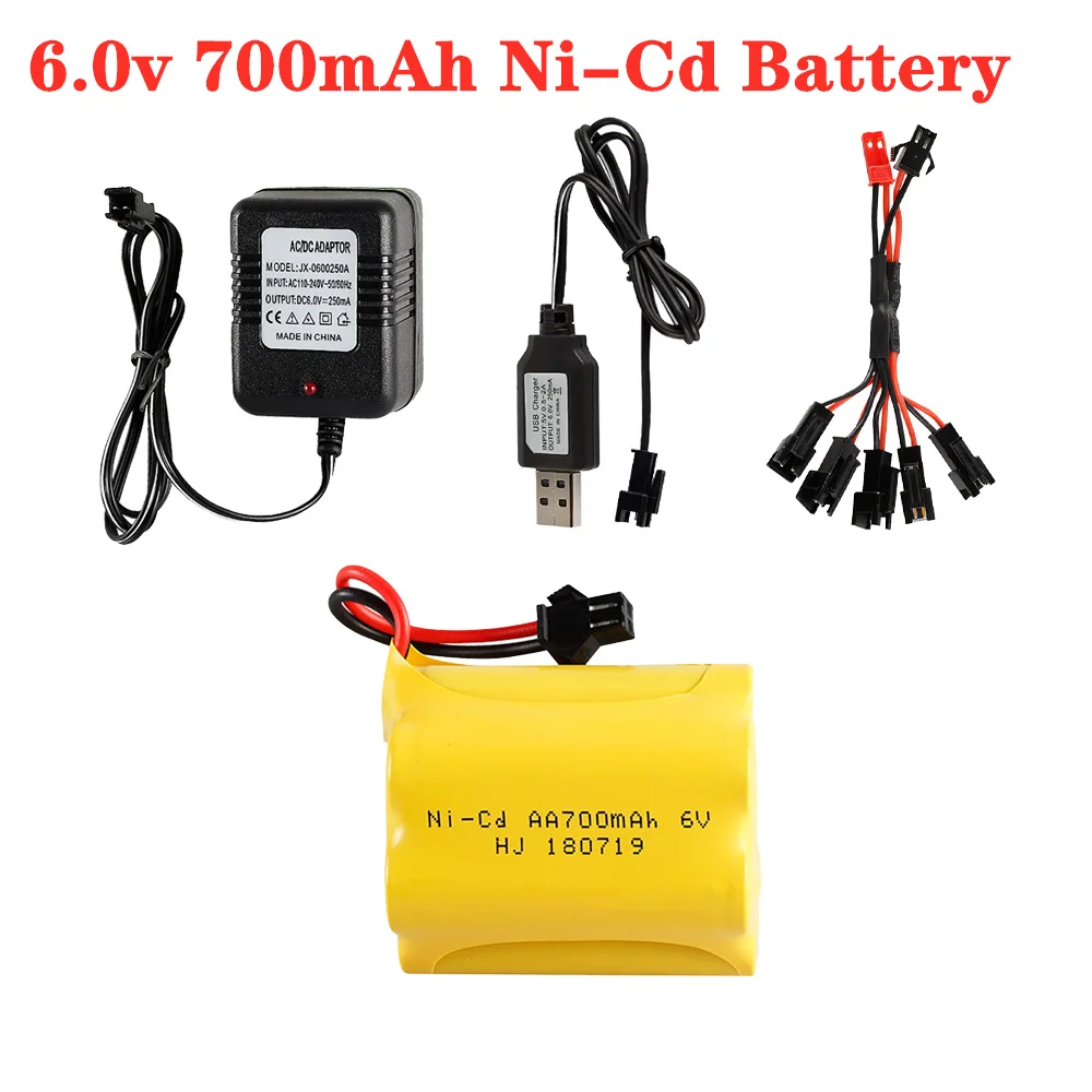 

6V 700mAh Ni-Cd Battery and USB Charger Set For RC Cars Robots Tanks Truck Gun Boats Parts 6v AA NICD Battery Pack SM Plug