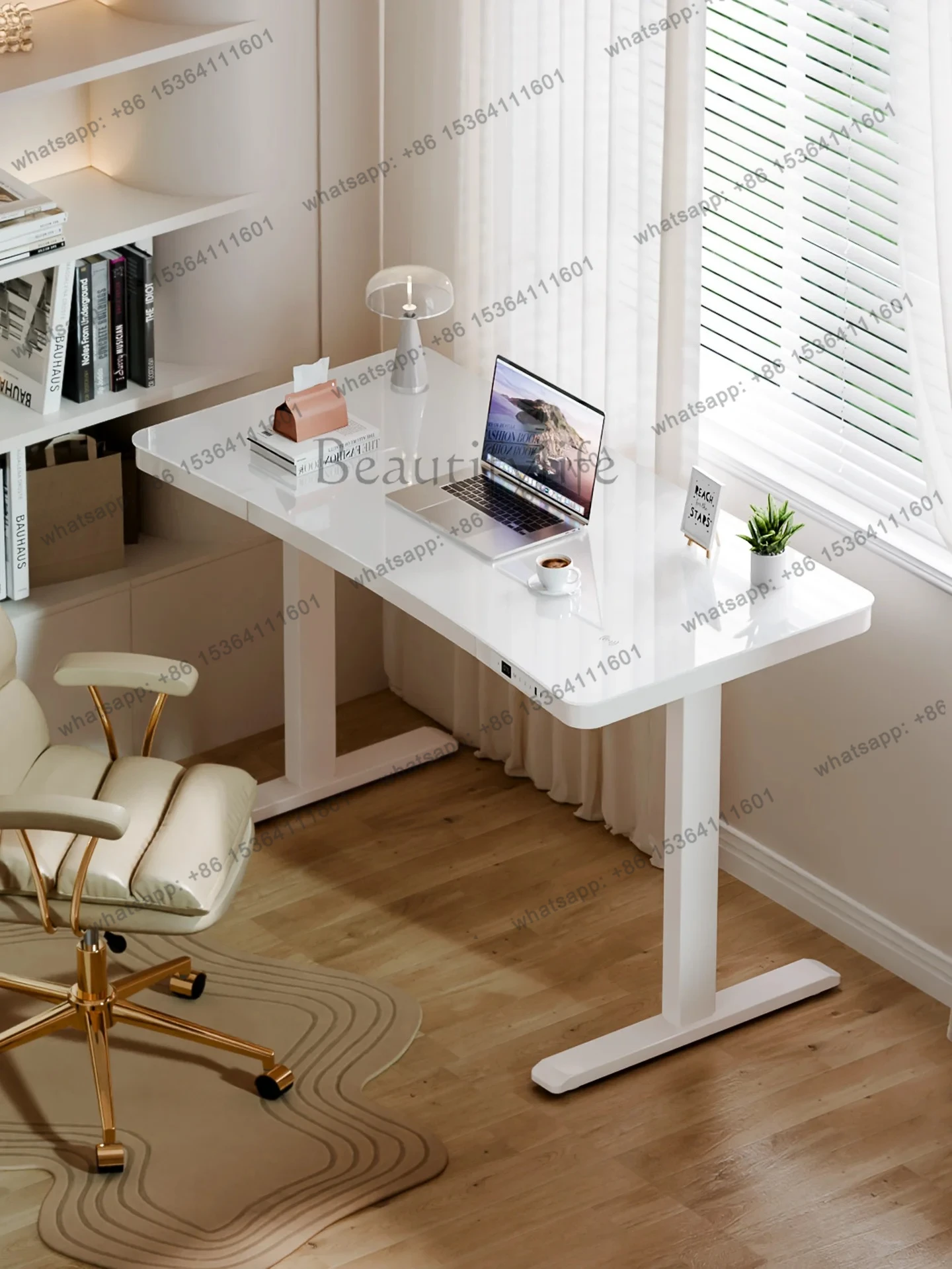 Curved computer electric lifting table household writing smart office study table glass table