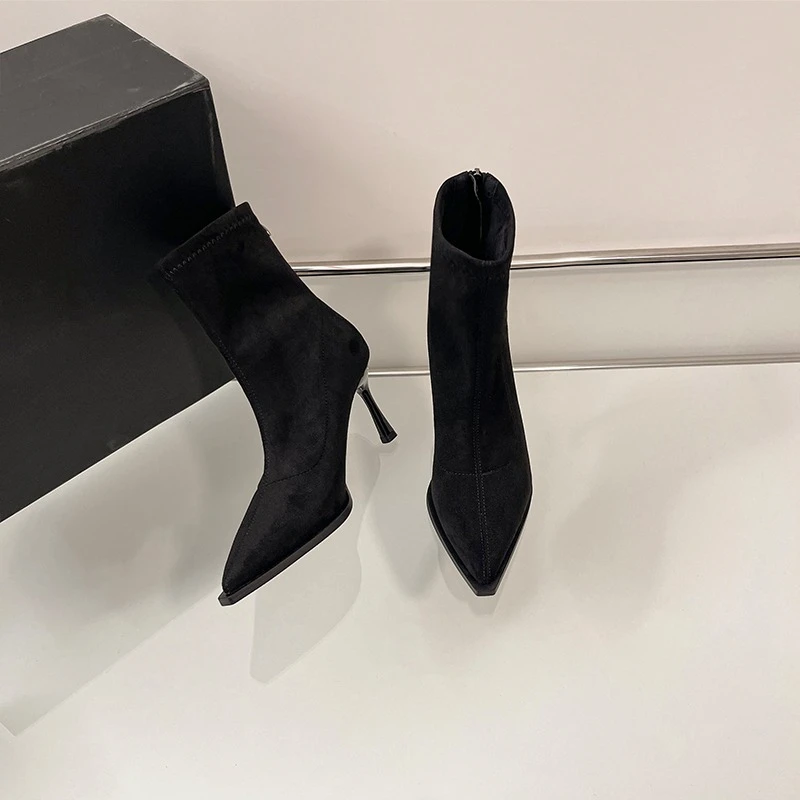 Pointed Toe Women's High Heel Ankle Boots Fashion Elegant Dancing Party Shoes Autumn Winter Women's Stretch Slim Short Booties
