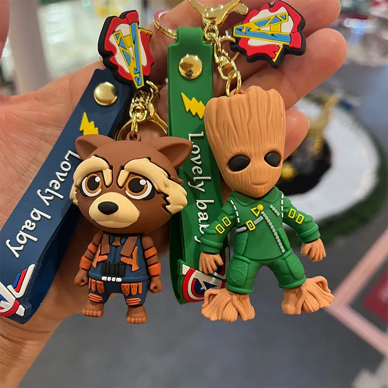 Guardians of the Galaxy Doll Pendant Silicone Keychain Tree Man Groot Rocket Raccoon Anime Personality School Bag Ornament