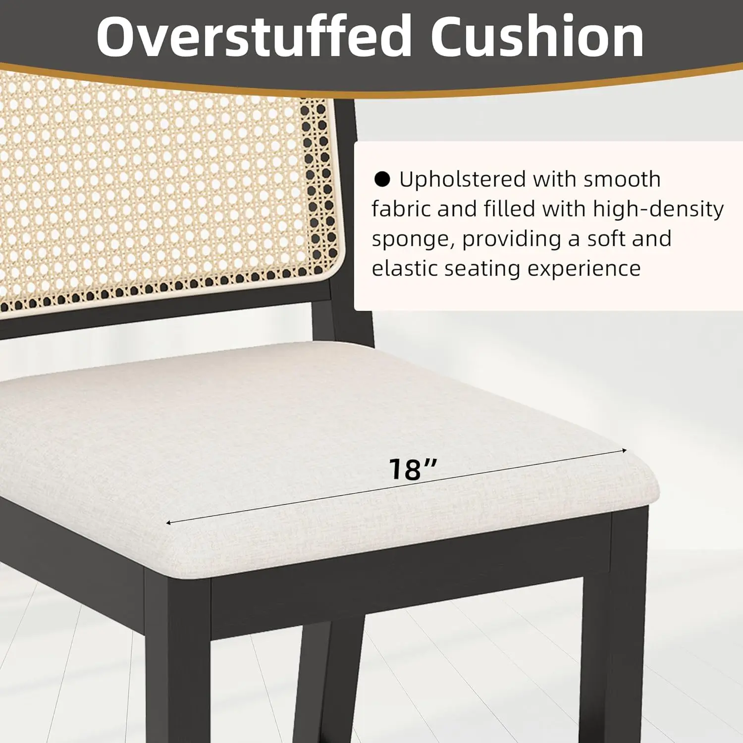 Westice Rattan Bar Stools Set Of 4, 26"" Farmhouse Counter Height Stools With Natural Rattan Back And Wood Frame, Upholstered