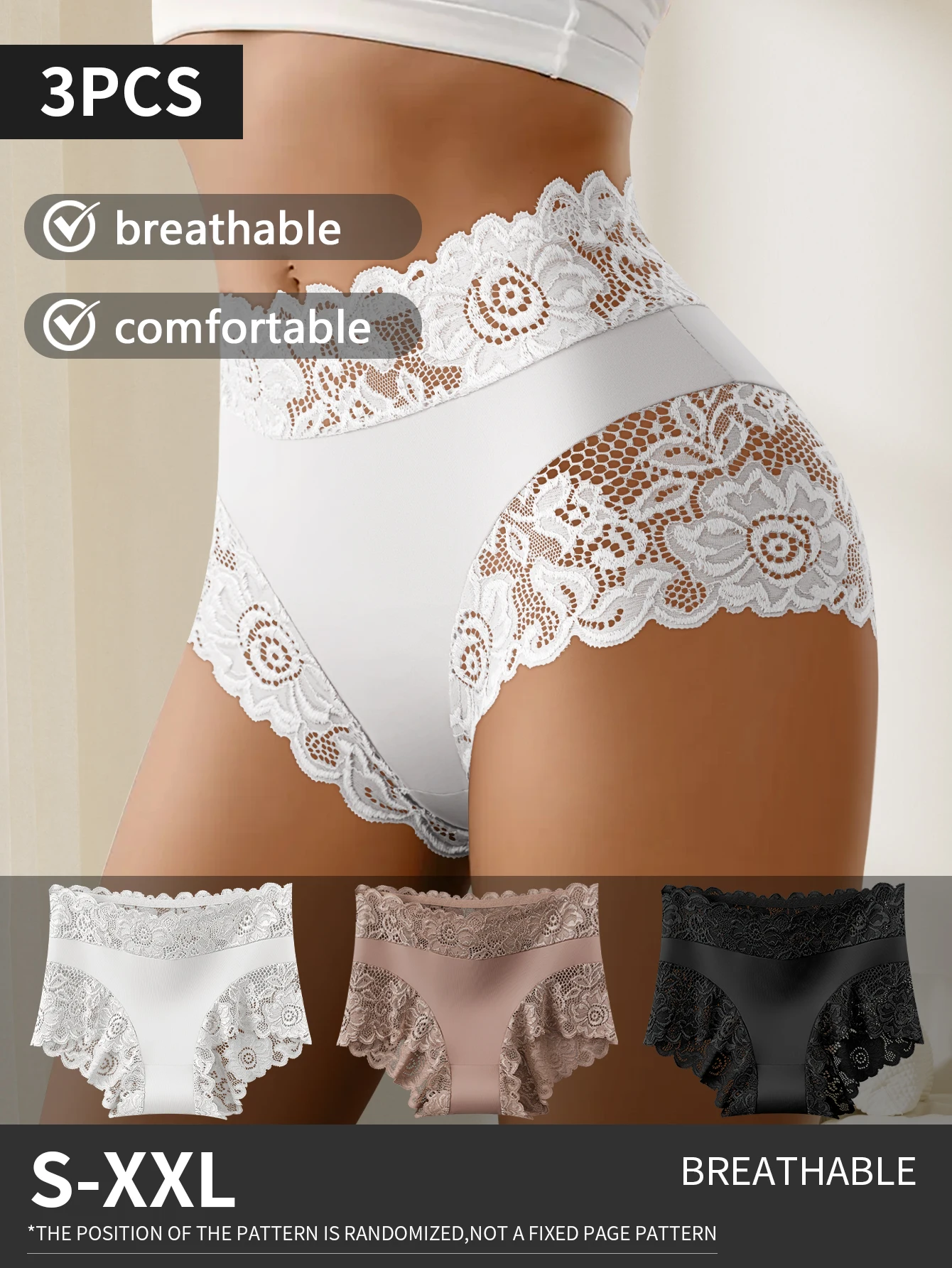 

Женское нижнее белье из трех упаковок с высокой талией для контроля живота, элегантные кружевные детали, бесшовный дизайн, полное покрытие, дышащее и без рулона, Edg