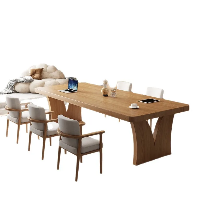 Living room solid wood large board log long table desk tea table integrated household desk reading