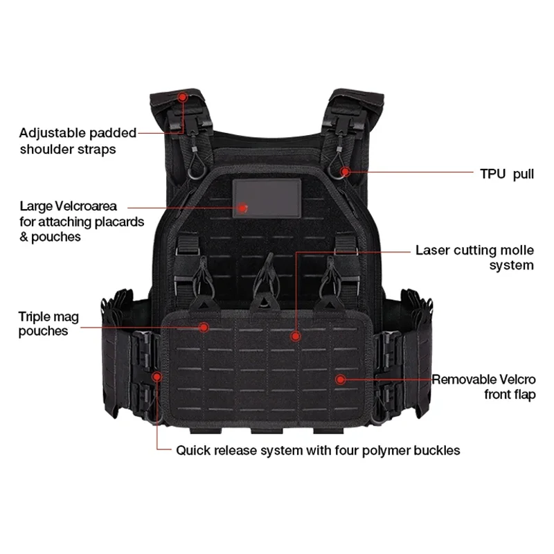Survival Combat Vest - Lightweight 1000D Nylon, MOLLE Compatible for Military/LE/EDC Use