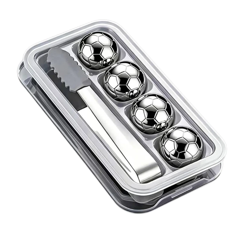 547F Soccer Texture Metal Drink Spheres Set with Tray for Table Service, Guest Beverage Use and Party Cup Presentation