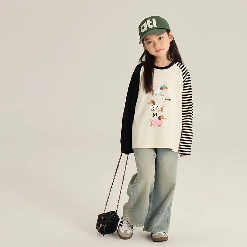 HoneyCherry Children's Cartoon Shoulder Long-sleeved T-shirt Autumn New Boys and Girls Loose Leisure with Bottoming Shirt image 4