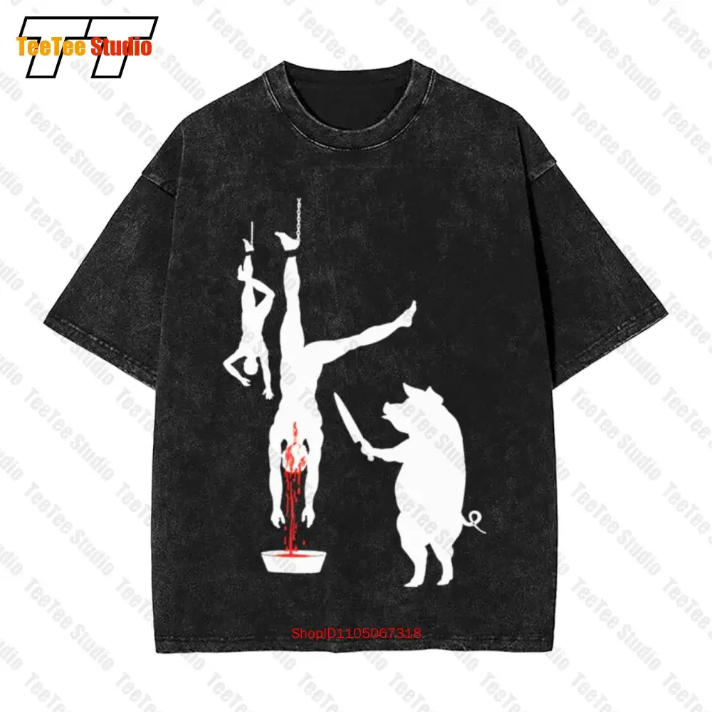 Pig Line Butcher Vegetarian Vegan Humorbasic Vintage Oversized T-Shirt KBWE