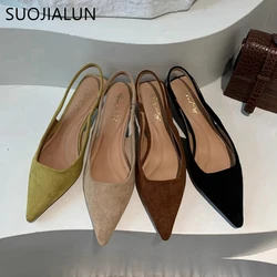 SUOJIALUN 2024 Autumn Women Sandal Shoes Fashion Pointed Toe Shallow Slip On Slingback Sandal Thin Med Heel Ladies Elegant Pumps