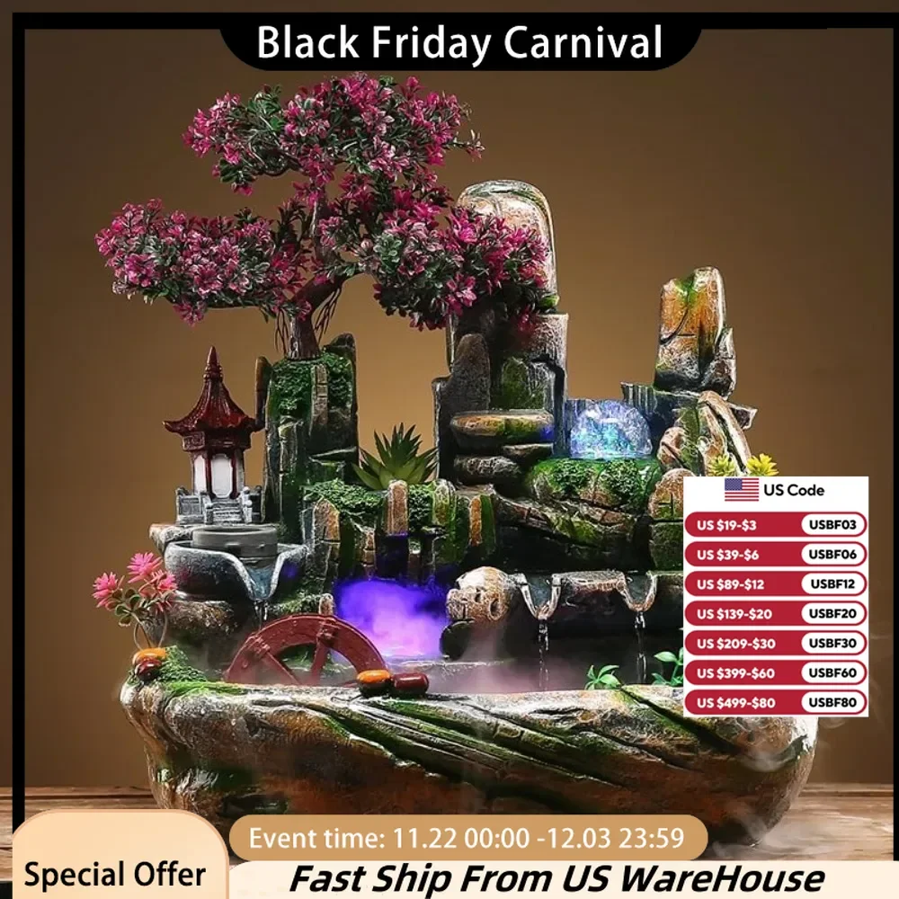 fog bonsai rockery water fountain table knick-knack smod colatif aytems crystal ball opening gift, brown