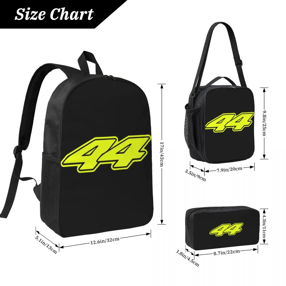 Lewis Hamilton Season Number 44 Backpack Student Boys Girls BookBag School Bag Shoulder Bags 3ps Insulated Lunch Bag Pencil Case
