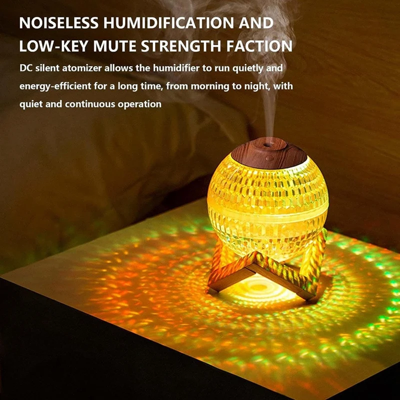 Pelembap udara bola kristal, lampu malam Mini warna-warni, pelembap kabut dingin portabel untuk kamar tidur, kamar bayi, kantor, tahan lama, mudah digunakan