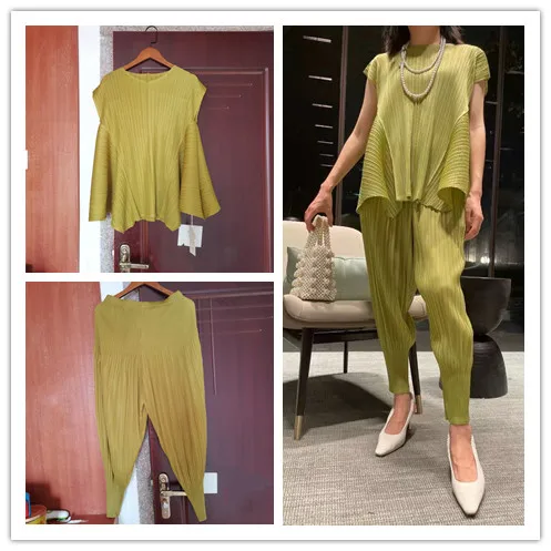 

Streetwear Ruched 2 Piece Outfits for Women Pants and Top Suits Women's Casual Shirt Pleated Two Piece Set Female Strecth